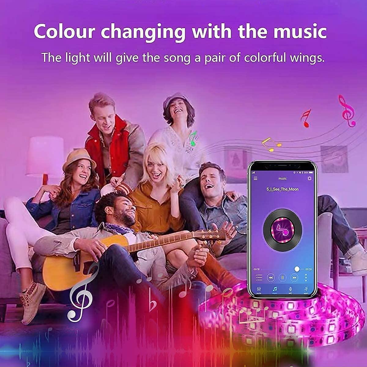 Led Lights, L8star 15m Smart Led Light 5050 Colorful RGB Led Strips Lights for Bedroom with Bluetooth and Remote Control Sync to Music Apply for Home Decoration